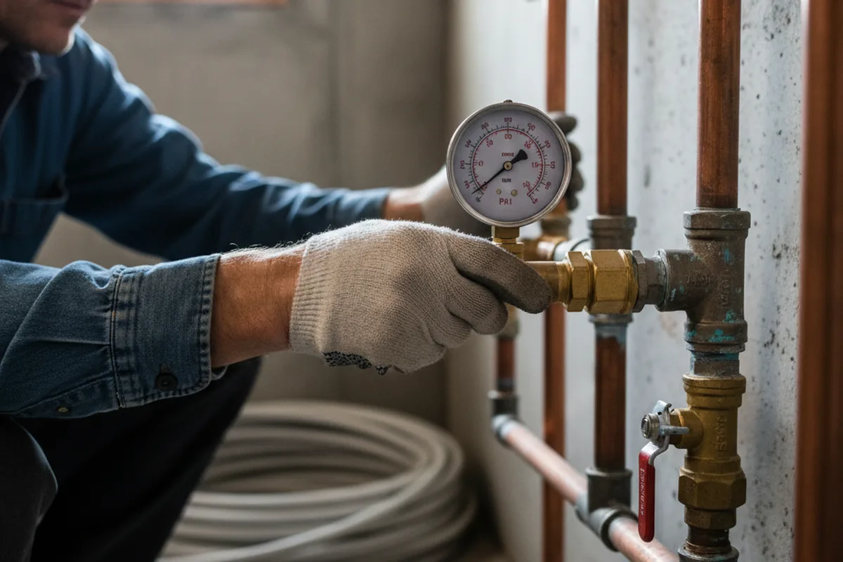 Pressure testing a repaired line during Water Line Repair in Emden